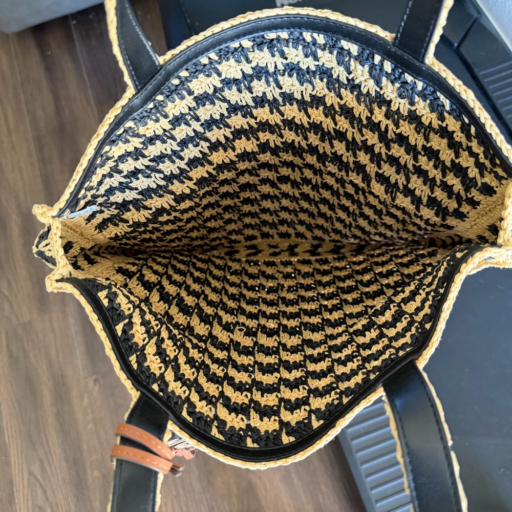 Tory Burch Black Raffia Straw Tote - Picture 3 of 10